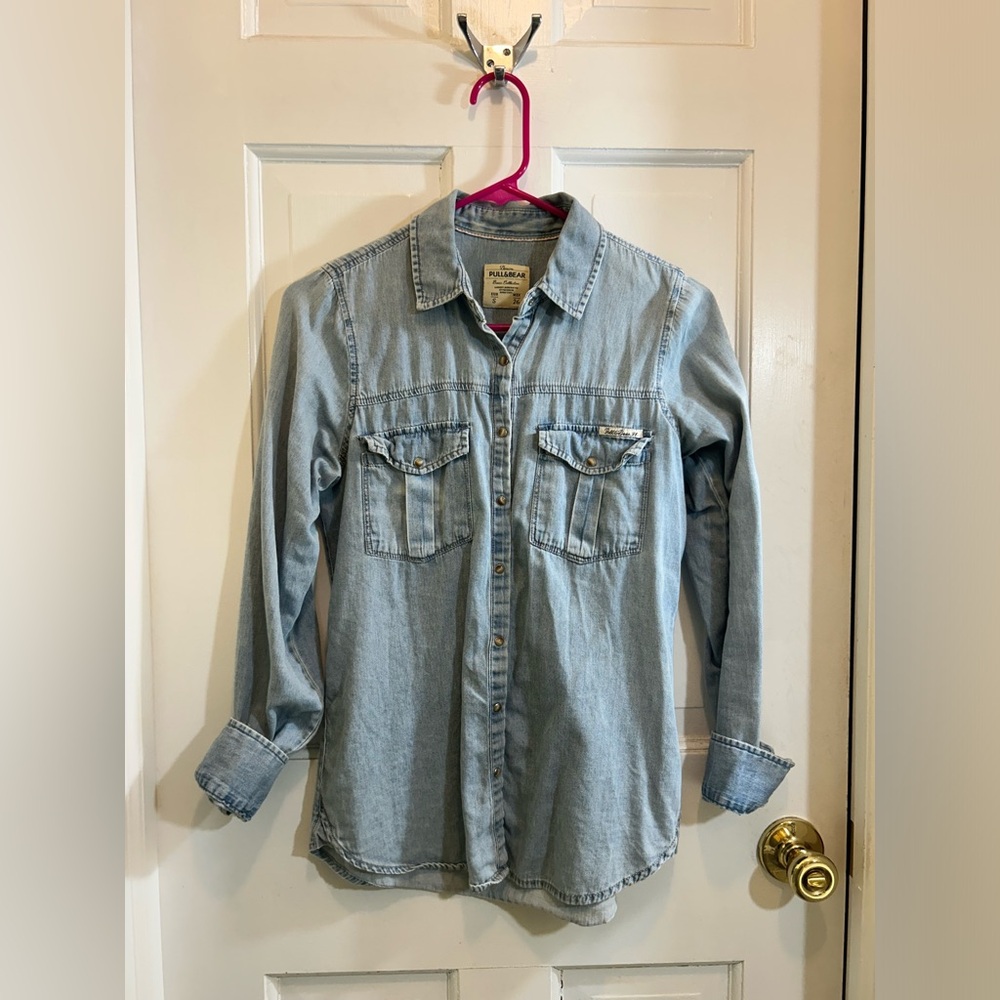 Pull&Bear Light Blue Button (Snap) Down Shirt